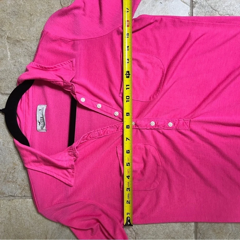 Vintage Hollister Hot Pink 3/4 Sleeve Henley Polo Top Size Small Y2K Preppy
